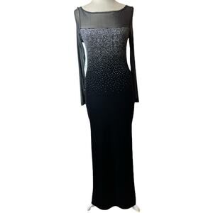 BASIC Formal Black Velvet Long Sleeve Long Dress Women's Size S